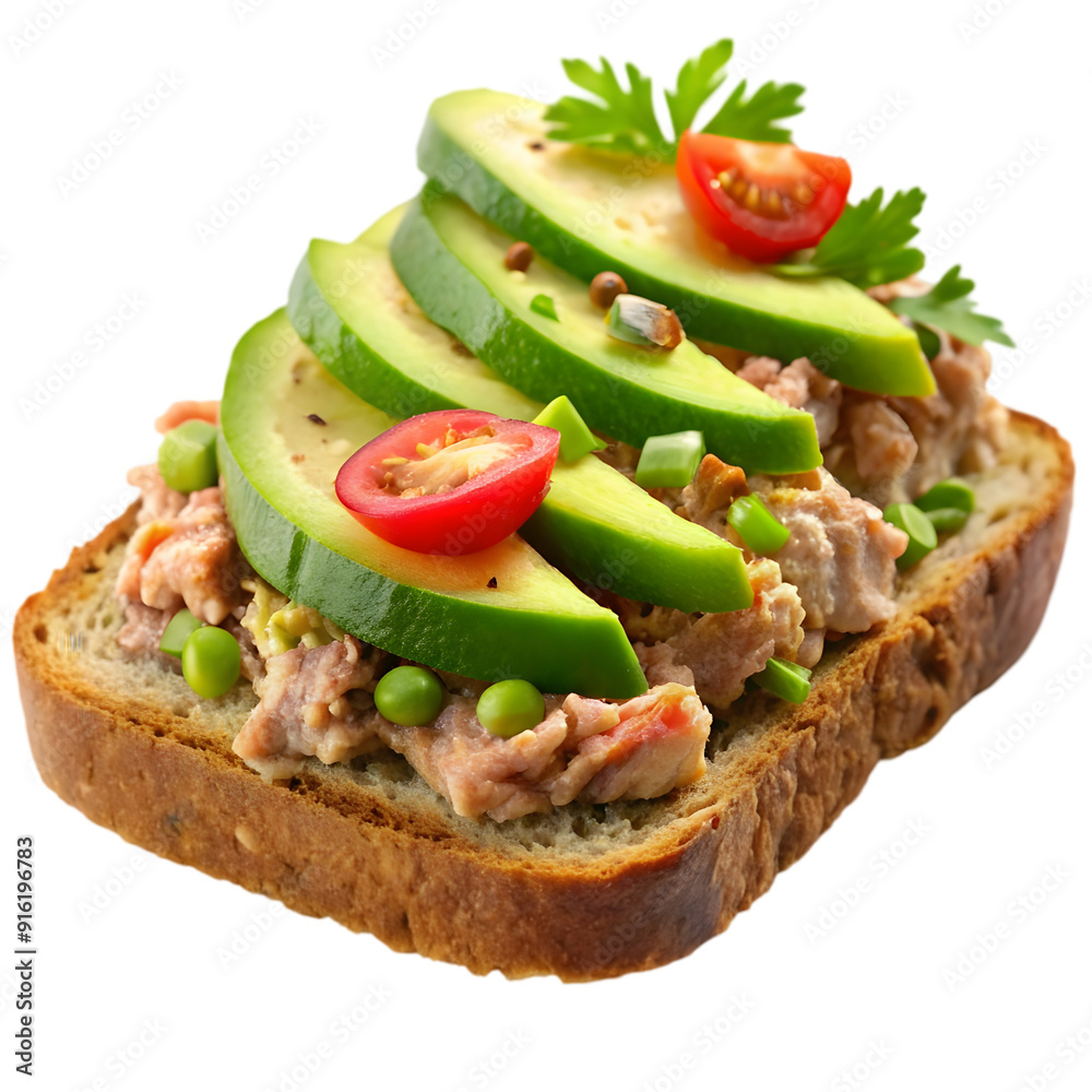 A sandwich with avocado slices on top on transparent background A sandwich with avocado slices on top on transparent background