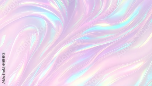 Holographic background seamless trendy iridescent light foil texture. Soft holographic pastel unicorn marble background pattern. Modern pearlescent blurry abstract swirl illustration. 