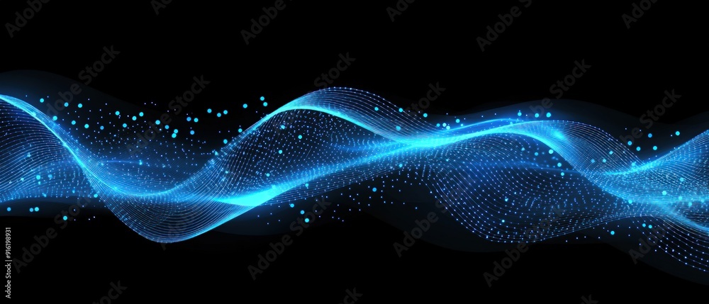 Abstract Blue Wave with Glowing Particles Abstract Blue Wave with Glowing Particles