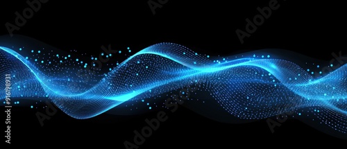 Abstract Blue Wave with Glowing Particles