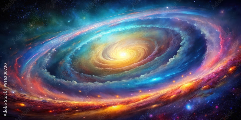 Abstract spiral galaxy with vibrant colors and swirling patterns, space, astronomy, stars, universe, cosmic, galaxy, abstract