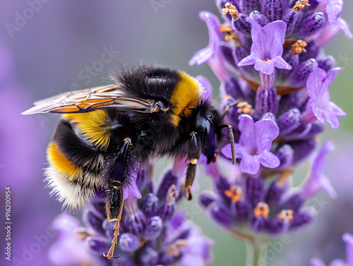 Bumblebee on Lavender Flower - Photo