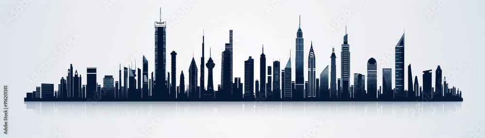 A sleek and modern skyline silhouette, showcasing iconic buildings against a minimalistic background, perfect for urban themes. A sleek and modern skyline silhouette, showcasing iconic buildings against a minimalistic background, perfect for urban themes.
