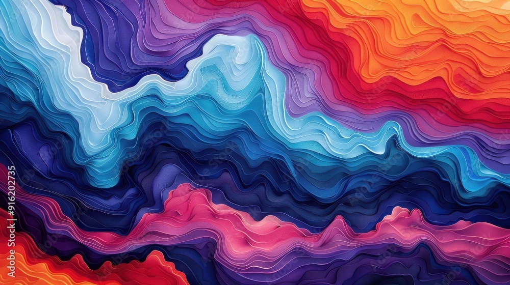 A vibrant abstract wave pattern featuring an array of colors including blue, orange, and purple, perfect for modern art backgrounds. A vibrant abstract wave pattern featuring an array of colors including blue, orange, and purple, perfect for modern art backgrounds.