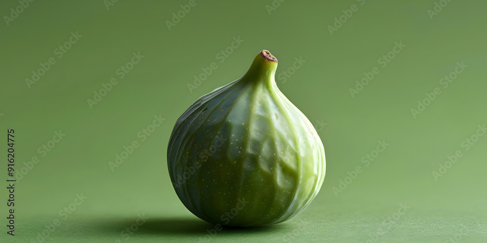 Single Green Fig on Green Background - Still Life Photography Single Green Fig on Green Background - Still Life Photography