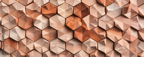 Obraz  z motywem Intricate wooden hexagon patterns create a stunning visual texture, ideal for modern decor and artistic projects.