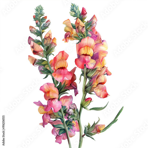 A vibrant illustration of snapdragon flowers in various colors, showcasing nature's beauty.