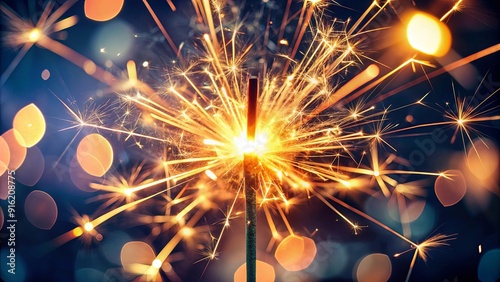 Close-up of a glowing sparkler, celebration, festive, party, holiday, fireworks, glowing, bright, shiny, spark, flame, illuminated, night