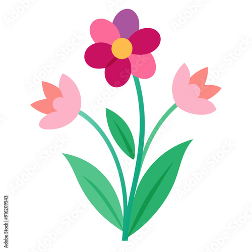 Spring Flowers Vector Illustration - Pink Tulips Bouquet Line Art, Floral Pattern, Silhouette Design