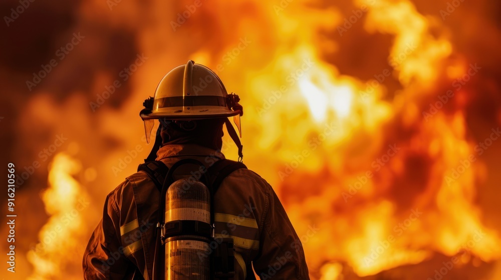 Firefighter Facing a Blazing Inferno Firefighter Facing a Blazing Inferno