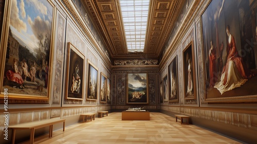 Gallery Hallway with Paintings on the Walls