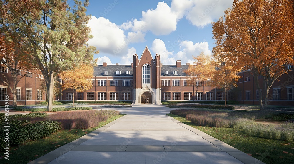 Obraz premium Brick Building with a Walkway Leading to the Entrance