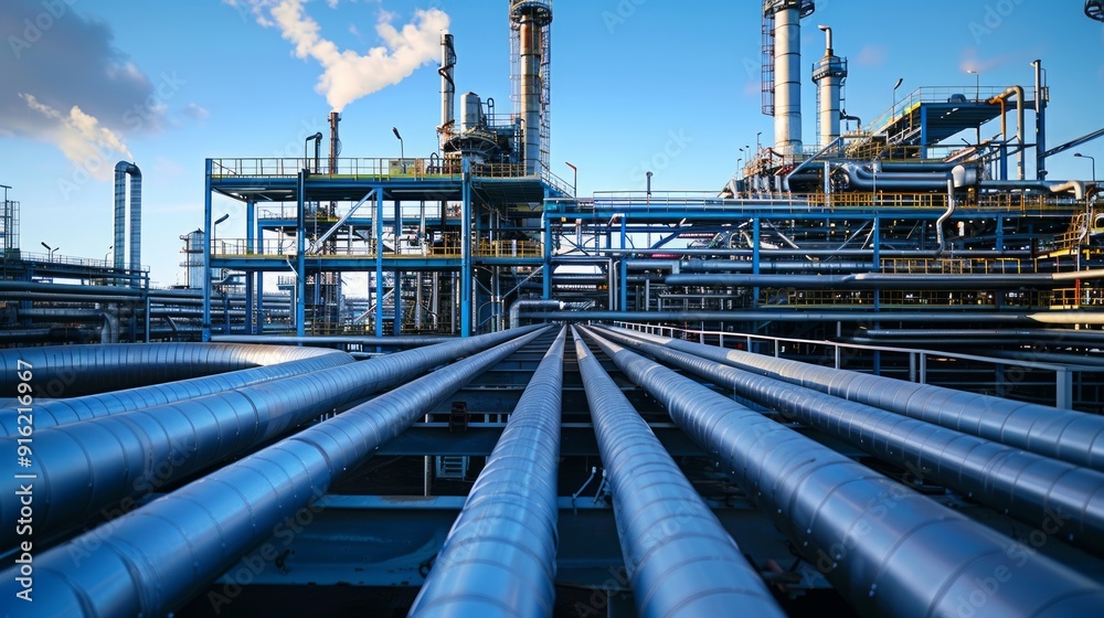 Pipelines and industrial infrastructure in a large refinery Pipelines and industrial infrastructure in a large refinery