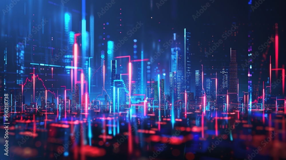 Futuristic Cityscape with Digital Lines and Data Futuristic Cityscape with Digital Lines and Data