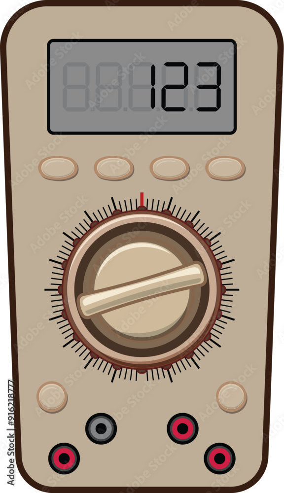 Digital multimeter showing measurement value, with buttons and rotary knob Digital multimeter showing measurement value, with buttons and rotary knob