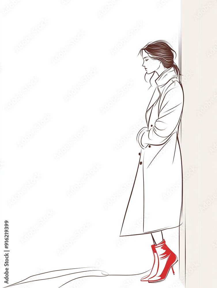 Abstract sketch of a woman with red highlights Abstract sketch of a woman with red highlights