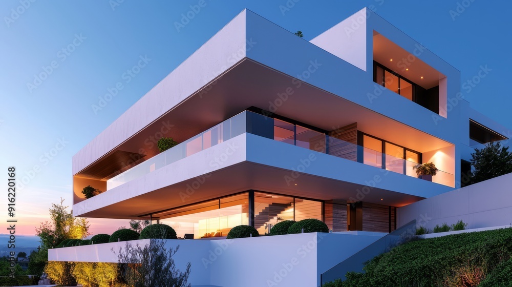 Fototapeta premium Modern luxury villa with large windows and clean architectural lines