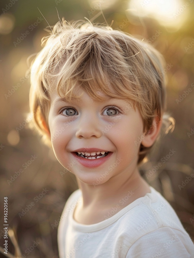 Joyful Child Portrait in Natural Light - Happy Boy Smiling Outdoors Joyful Child Portrait in Natural Light - Happy Boy Smiling Outdoors