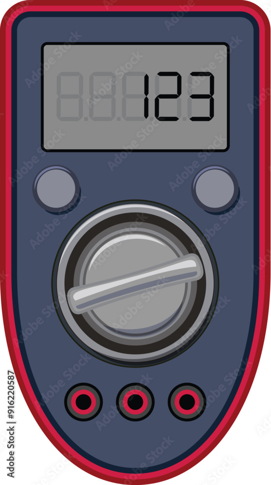 Fototapeta premium Digital multimeter displaying measurement result, with knob for adjusting settings and probes for connecting to electrical circuits