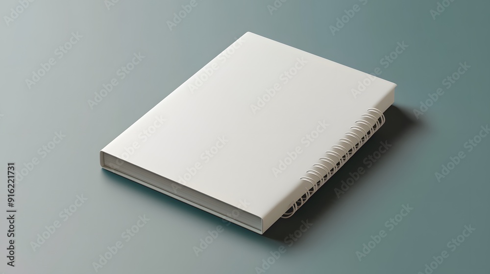 White notebook mockup on a neutral grey background, emphasizing simplicity and elegance White notebook mockup on a neutral grey background, emphasizing simplicity and elegance