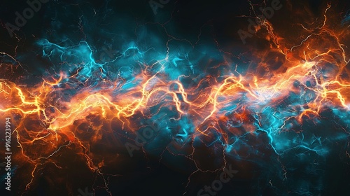 Abstract Artwork Featuring Intertwined Blue and Orange Lightning-Like Lines photo