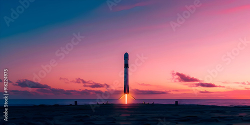 SpaceX Falcon 9 Rocket Launch at Sunset - Realistic Image photo