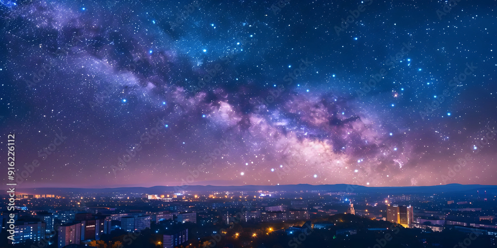 Night Sky Cityscape with Milky Way Galaxy Night Sky Cityscape with Milky Way Galaxy