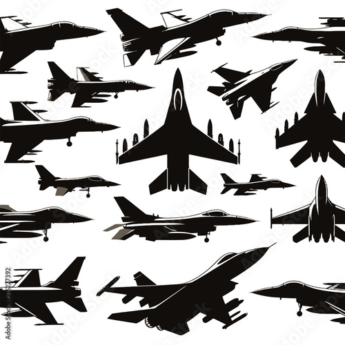 shiloutte Fighter Jet Plane set vector