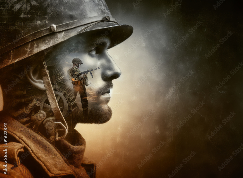 The hero soldier's face through time - soldier, war, vintage, face, helmet, portrait, superimposed, history The hero soldier's face through time - soldier, war, vintage, face, helmet, portrait, superimposed, history