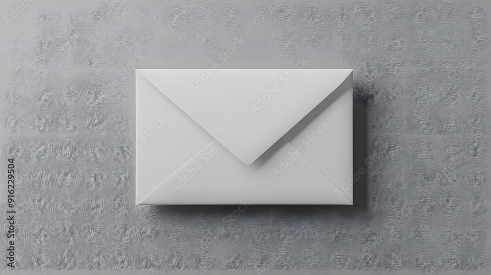 White envelope mockup placed on a plain grey surface, with subtle highlights White envelope mockup placed on a plain grey surface, with subtle highlights