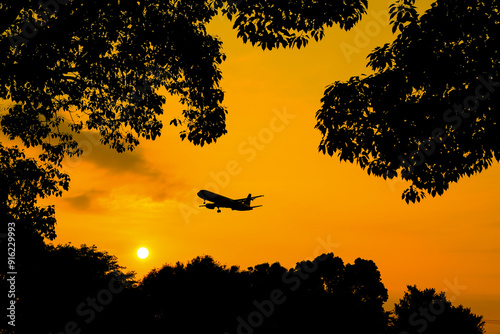 airplane at sunset