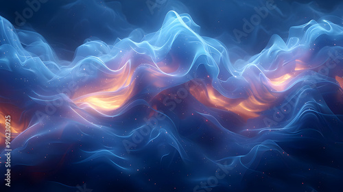 Abstract Blue and Orange Glowing Waves Illustration