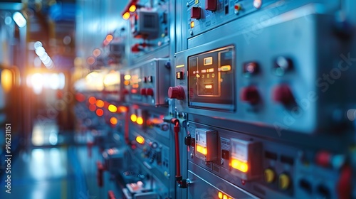 Close-up of control panel in a high-tech industrial facility