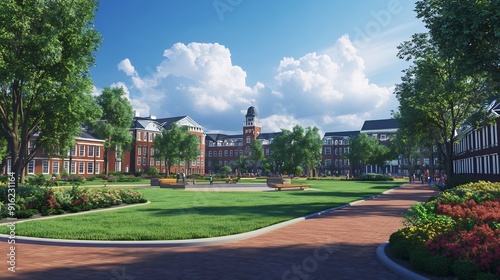 A Tranquil University Quadrangle on a Sunny Day