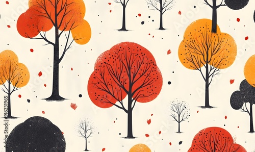 Abstract Autumnal Tree Pattern with Red and Orange Foliage photo