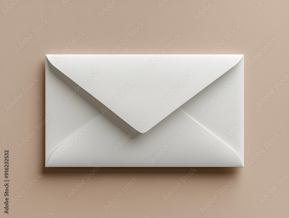 White envelope mockup shown with a slight fold, placed on a clean, neutral-colored surface White envelope mockup shown with a slight fold, placed on a clean, neutral-colored surface