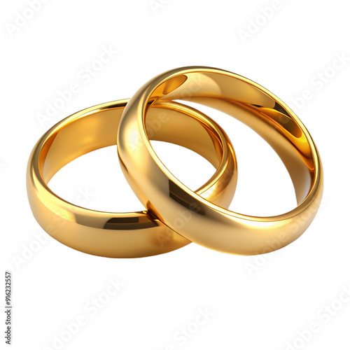 A pair of gold wedding rings isolated on transparent background.