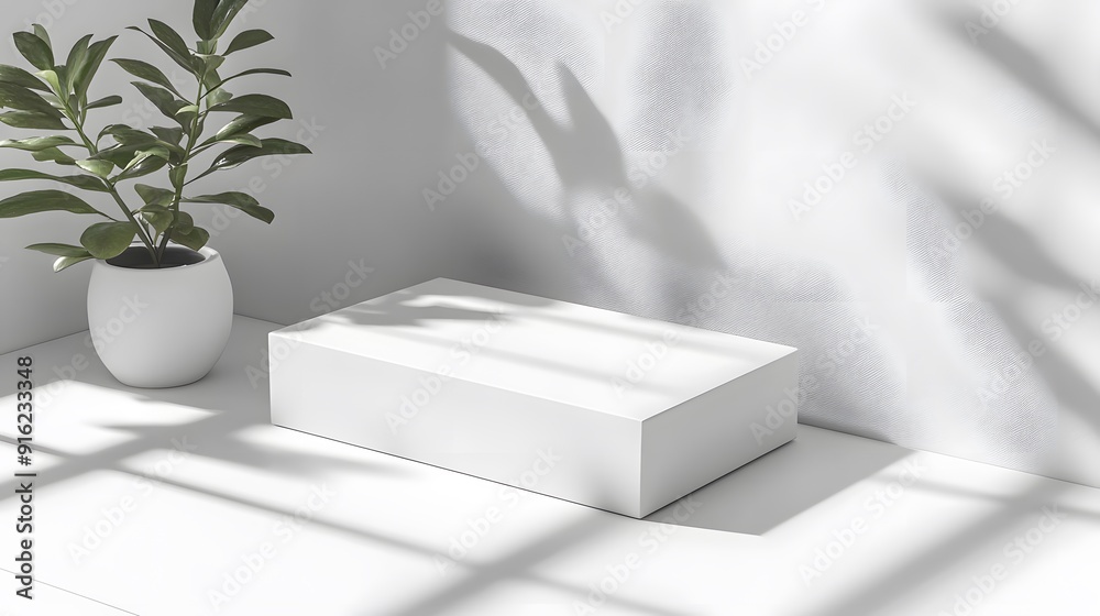 White packaging box mockup on a plain white background with soft shadows and clean lines White packaging box mockup on a plain white background with soft shadows and clean lines