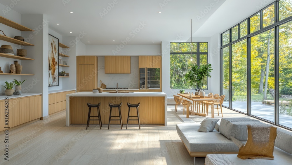 Modern Kitchen and Living Room with Natural Light Modern Kitchen and Living Room with Natural Light