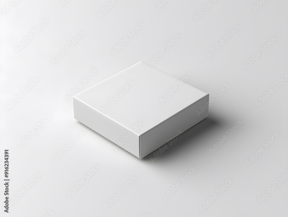 White packaging box mockup displayed on a plain background, with subtle shadows and simple design White packaging box mockup displayed on a plain background, with subtle shadows and simple design
