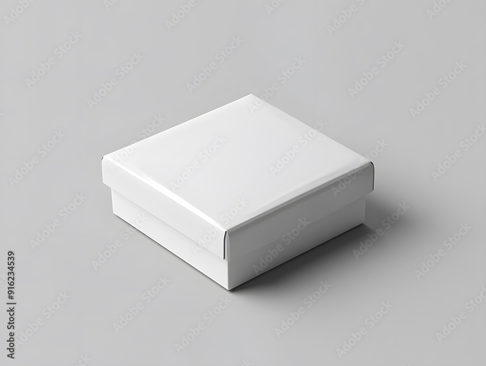White packaging box mockup displayed on a plain background, with subtle shadows and simple design White packaging box mockup displayed on a plain background, with subtle shadows and simple design