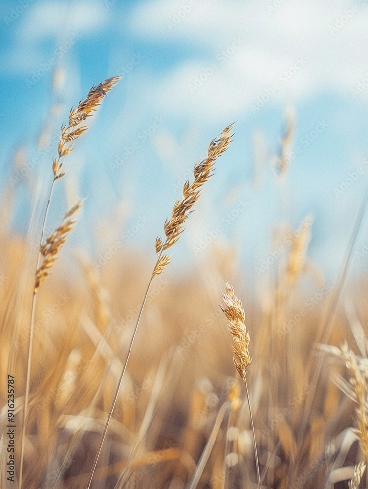 Golden Wheat Field Under Blue Sky - Nature and Agriculture Background Golden Wheat Field Under Blue Sky - Nature and Agriculture Background