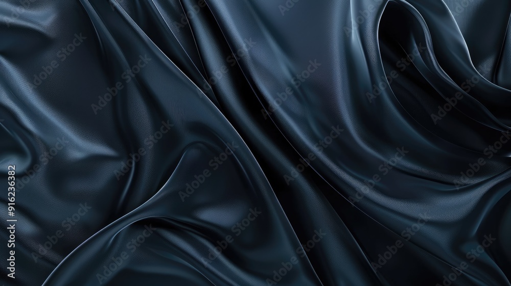 Abstract elegant black, dark gray, and blue background with drapery and soft folds for design template.