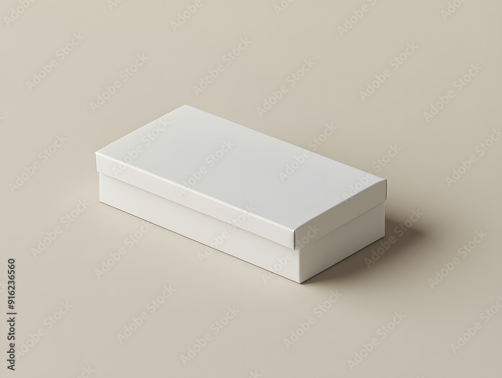 Minimalist white box mockup displayed flat with a clean, neutral background