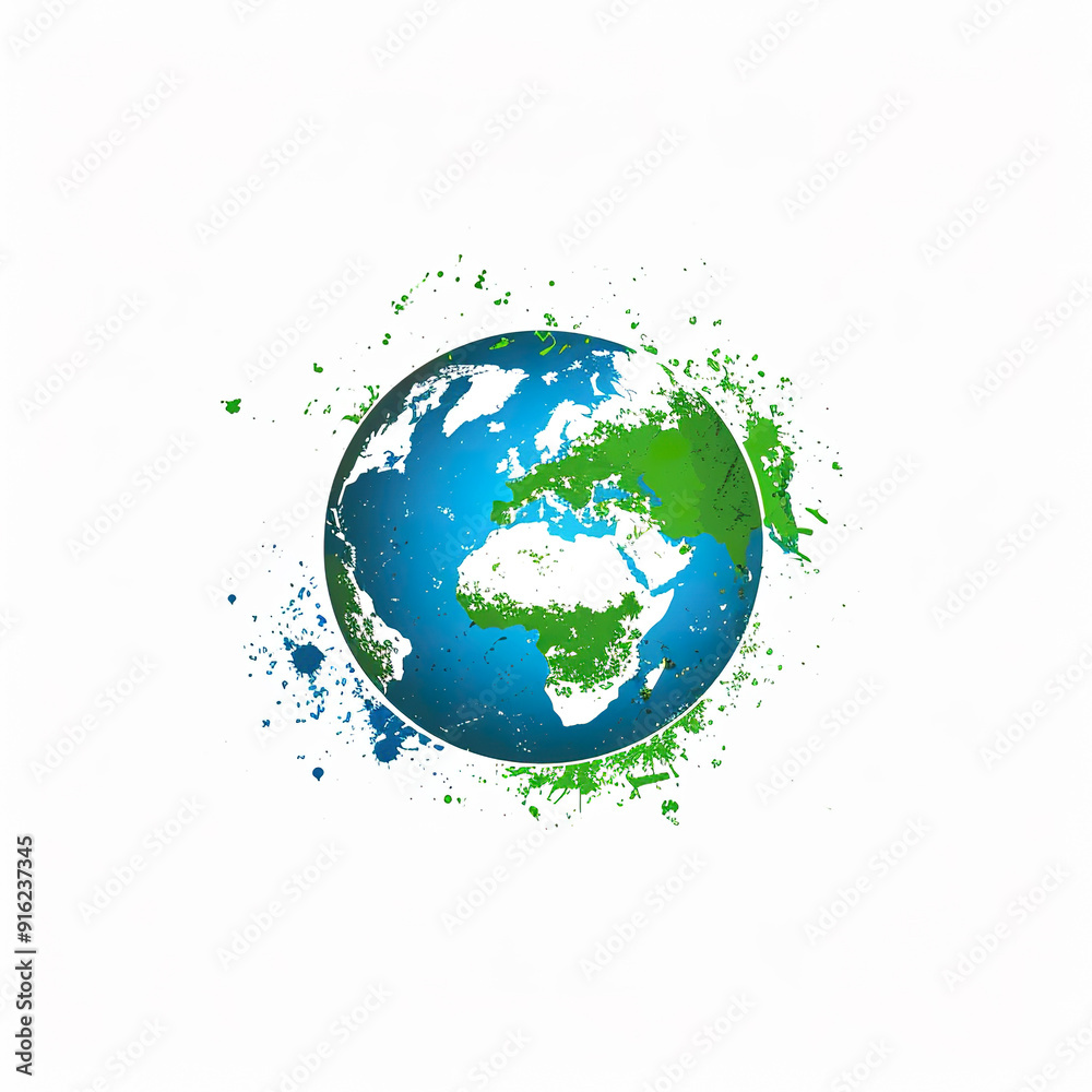 Earth Globe with Green and Blue Paint Splashes. Earth Globe with Green and Blue Paint Splashes.