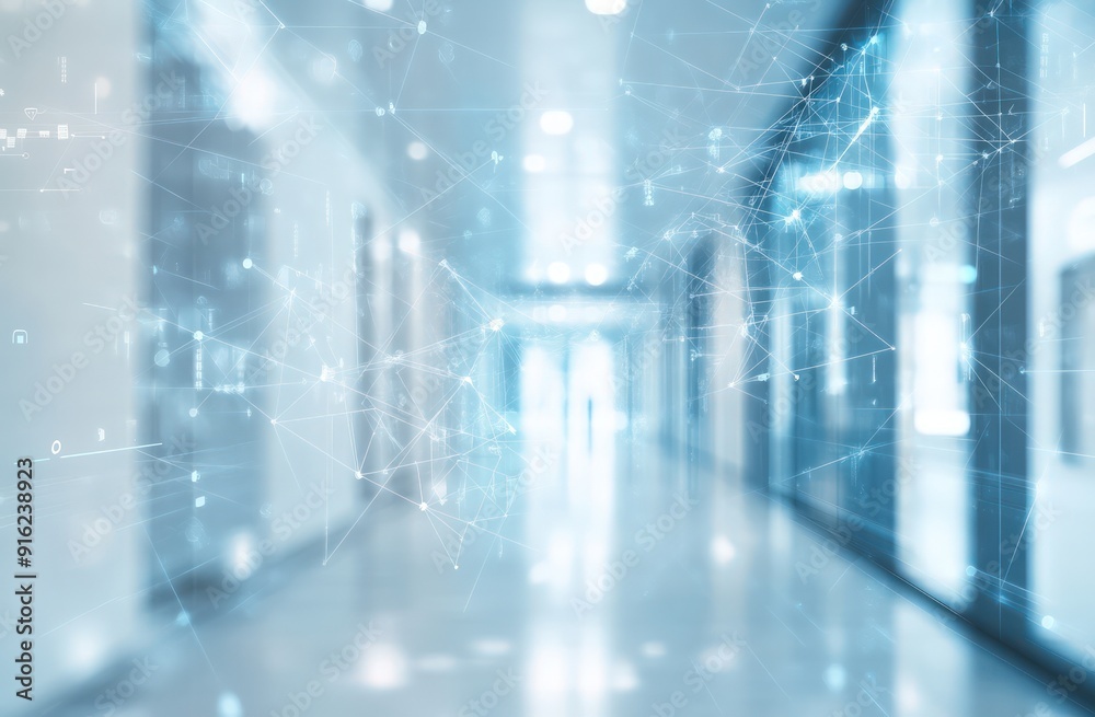 Abstract Digital Network in Office Hallway Abstract Digital Network in Office Hallway