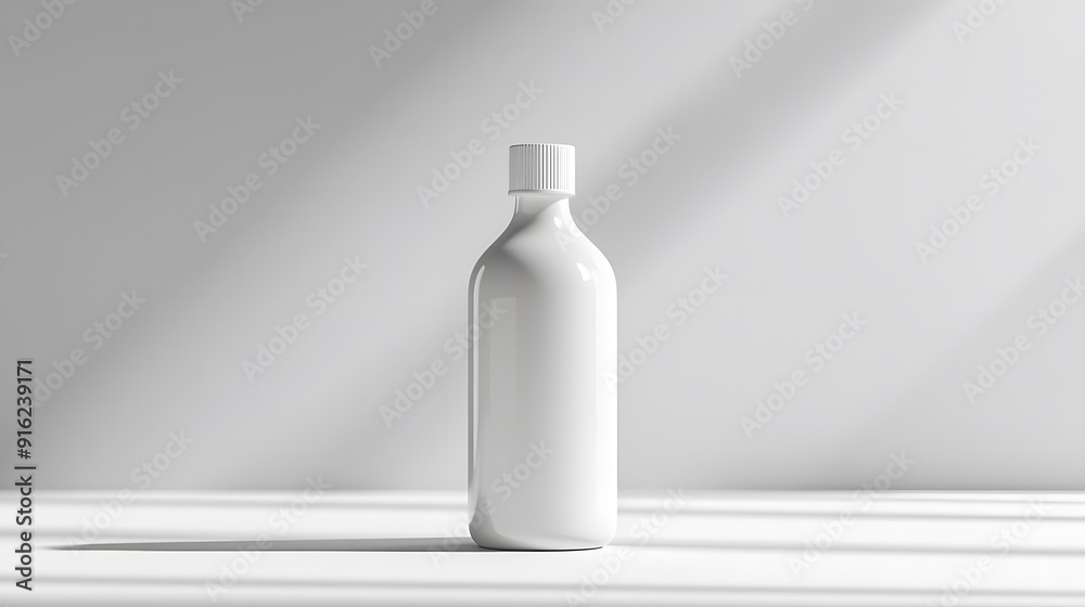 White bottle mockup on a plain white background with soft shadows and clean lines White bottle mockup on a plain white background with soft shadows and clean lines