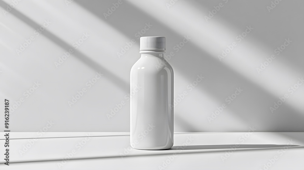 White bottle mockup on a plain white background with soft shadows and clean lines White bottle mockup on a plain white background with soft shadows and clean lines