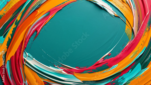 Vibrant Abstract Swirl of Colorful Paint Strokes on Teal Background - Modern Artistic Expression