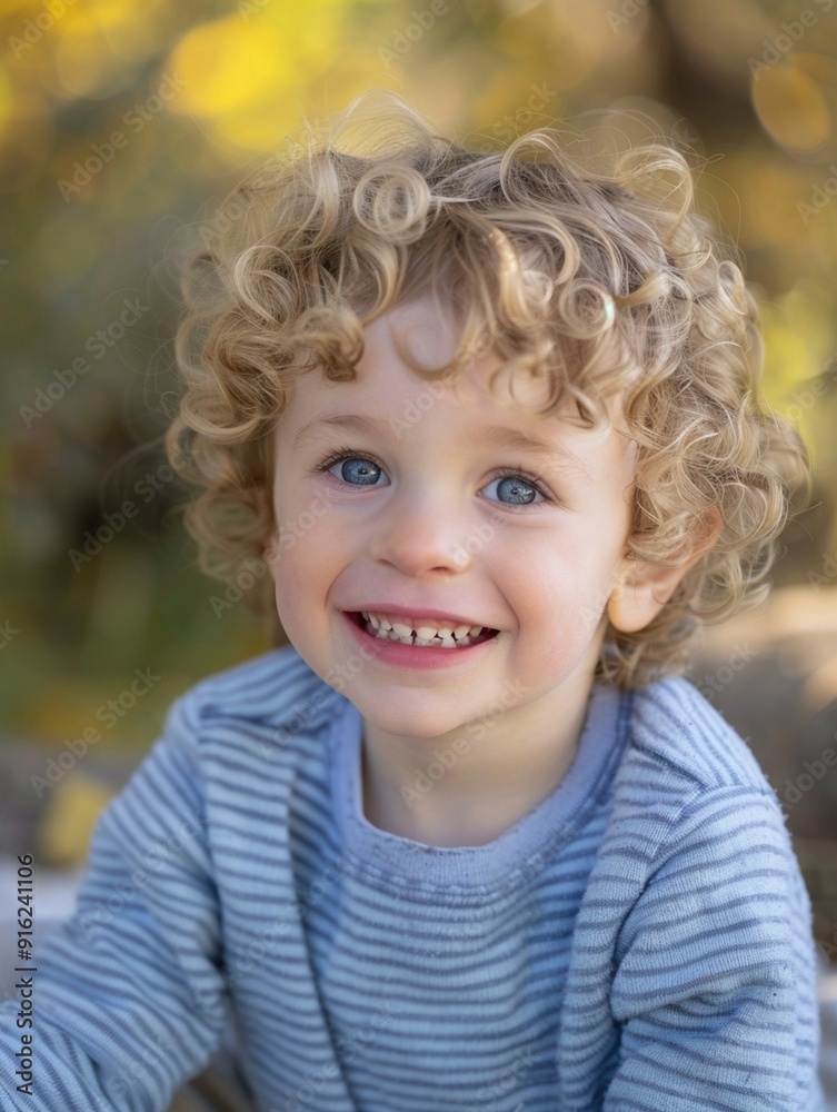 Joyful Child with Curly Hair in Nature - Happy Kids Portrait Joyful Child with Curly Hair in Nature - Happy Kids Portrait